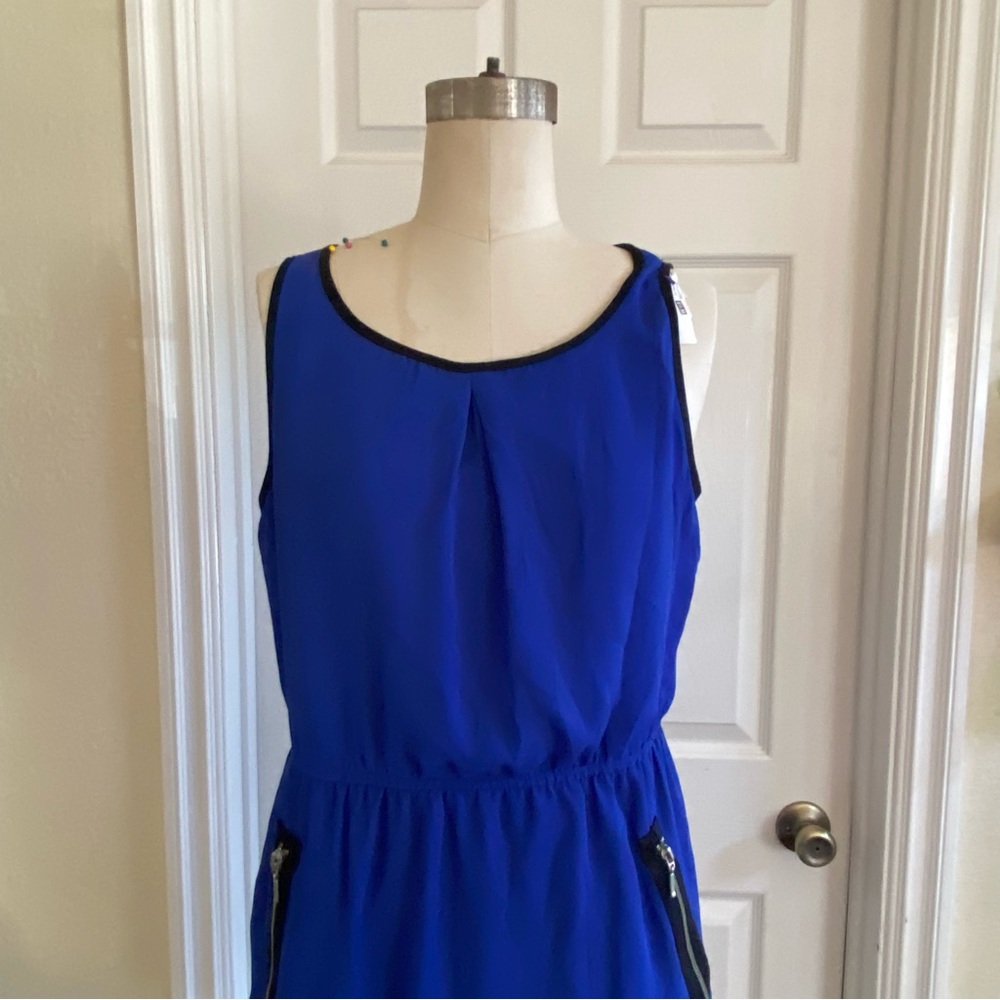 Stradivarius Royal Blue Sleeveless Dress Elastic Waist Zip Pockets Size L